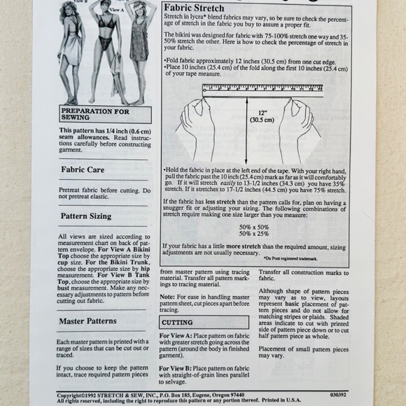Vintage Stretch & Sew #1308 Women's Bikini and tank top sewing pattern - Picture 3 of 6